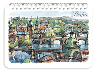 Pražské mosty – akvarel