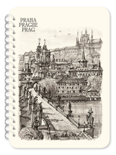 Praha – hnědý akvarel – Karlův most a Hrad