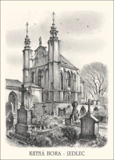 Kostel Všech svatých – Sedlec – grafika