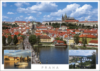 Pohled na Hradčany; Staroměstské nábřeží; Pražské mosty