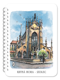 Kutná Hora – akvarel – Chrám p. Marie – Sedlec